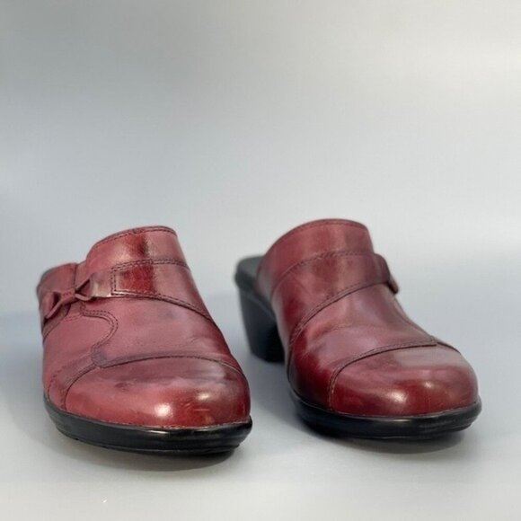 Clarks Leather Clogs Burgundy Red SlipOn Comfort OrthoLite Footbed Women Size 7 - Picture 3 of 9